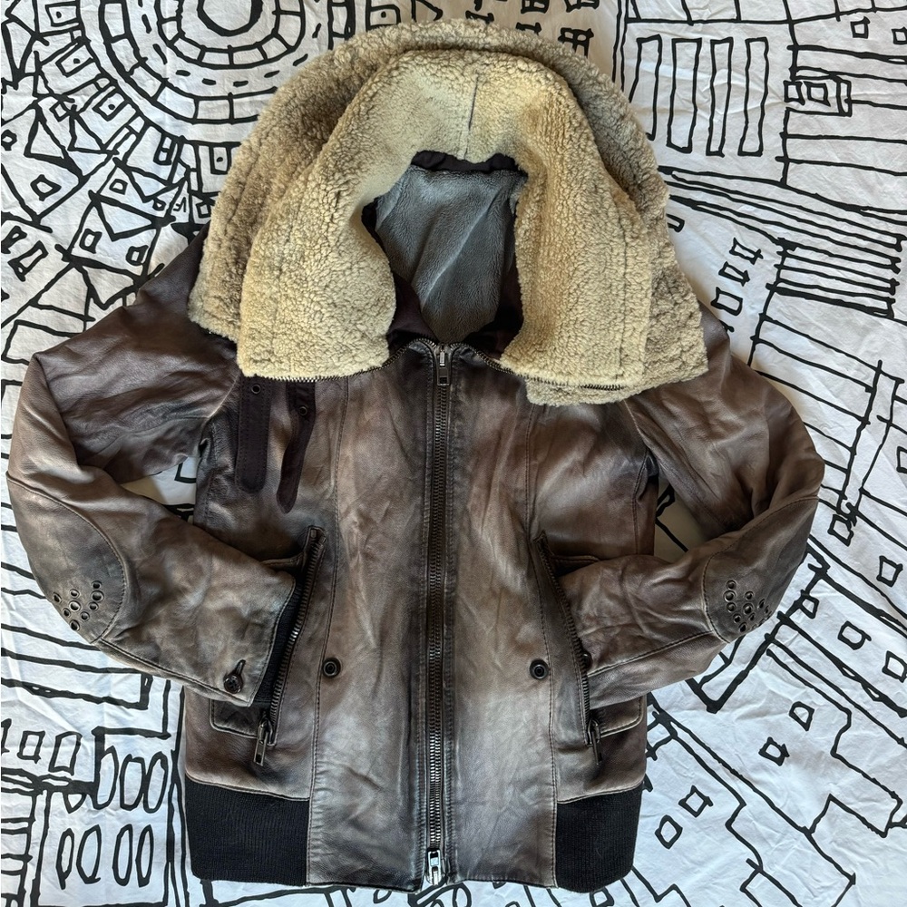 SWORD DISTRESSED AVIATOR MOTO LEATHER JACKET ITALY SIZE XS - Picture 12 of 15